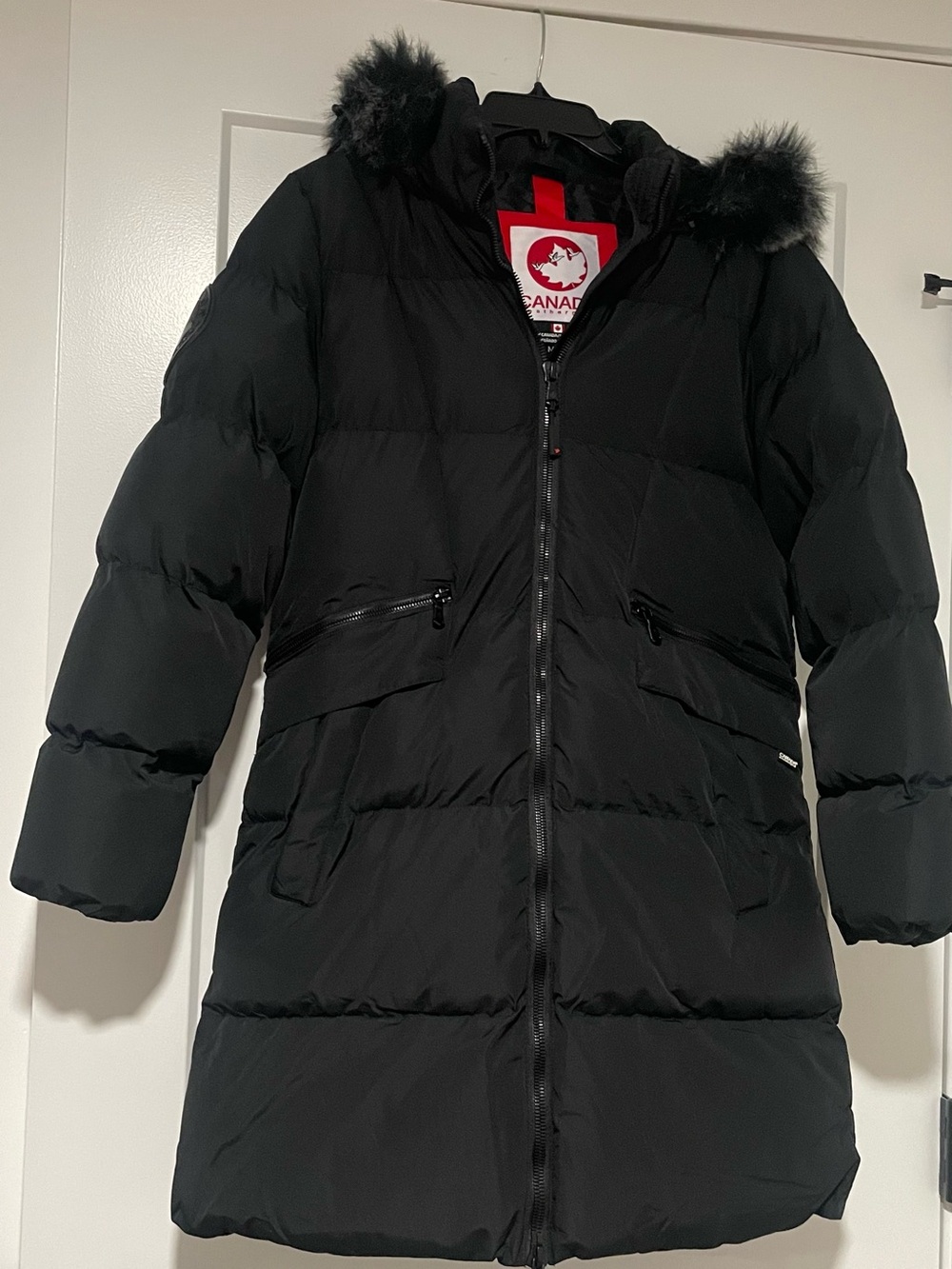Canada Weather Gear Black Long Puffer Coat with Faux Fur Trim